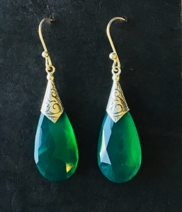 Sterling Silver & Faceted Green Onyx Earrings