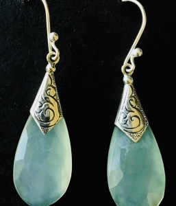 Sterling Silver & Faceted Green Chalcedony Earrings