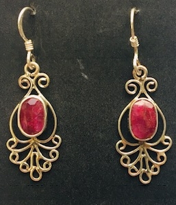 Sterling Silver & Faceted Ruby Earrings
